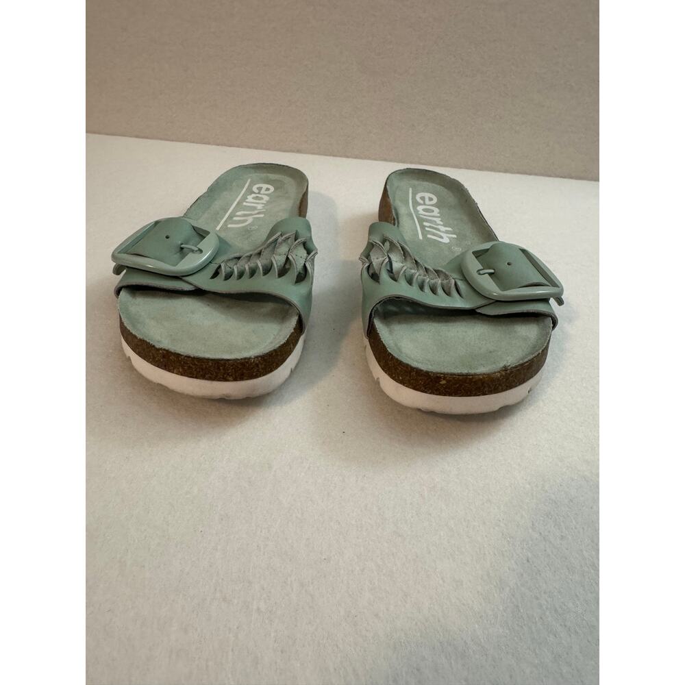 Earth Albina Woven Round Toe Casual Flat Sandals Green Leather 9M - Picture 3 of 9